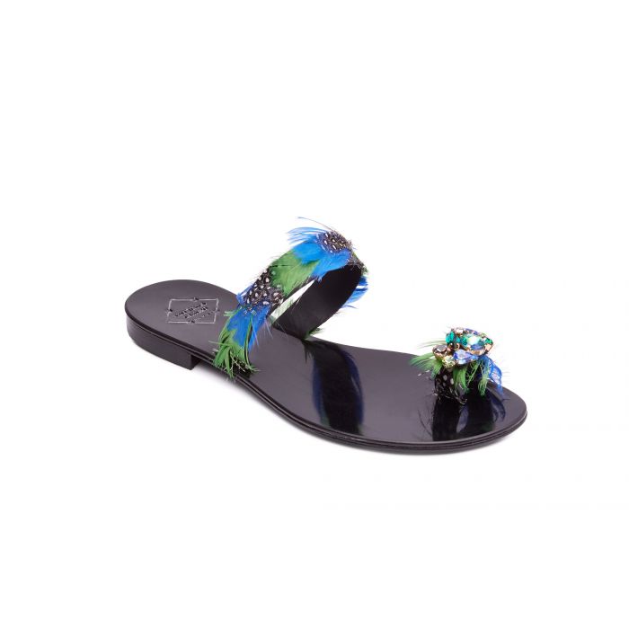 Sandalo camoscio e piume blu verde ditone multicolor main product photo