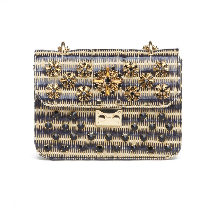 Borsa modello Parigi (medium) patta longuette raffia tahuata nera main product photo