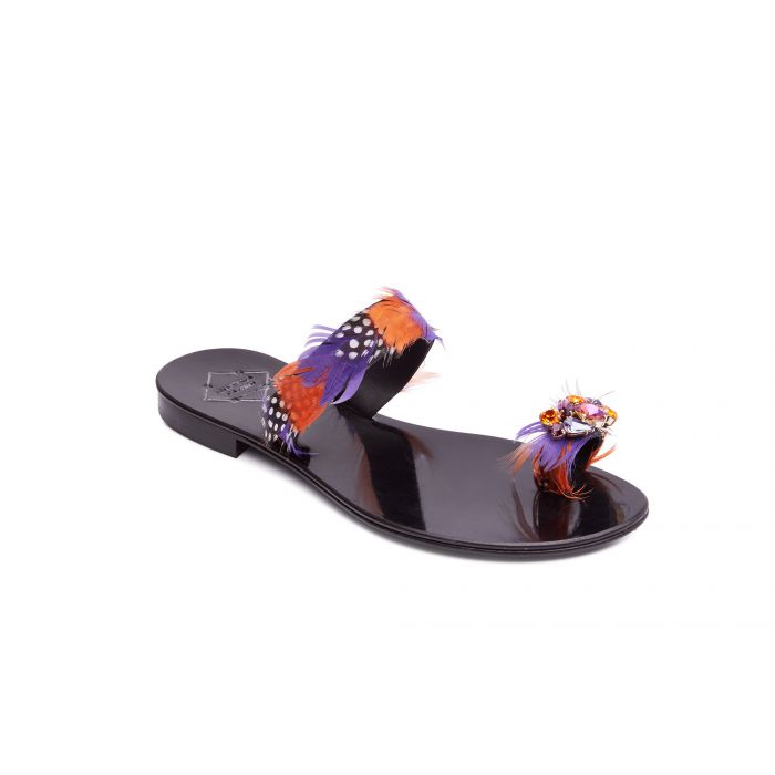 Sandalo camoscio e piume viola viola arancio multicolor main product photo