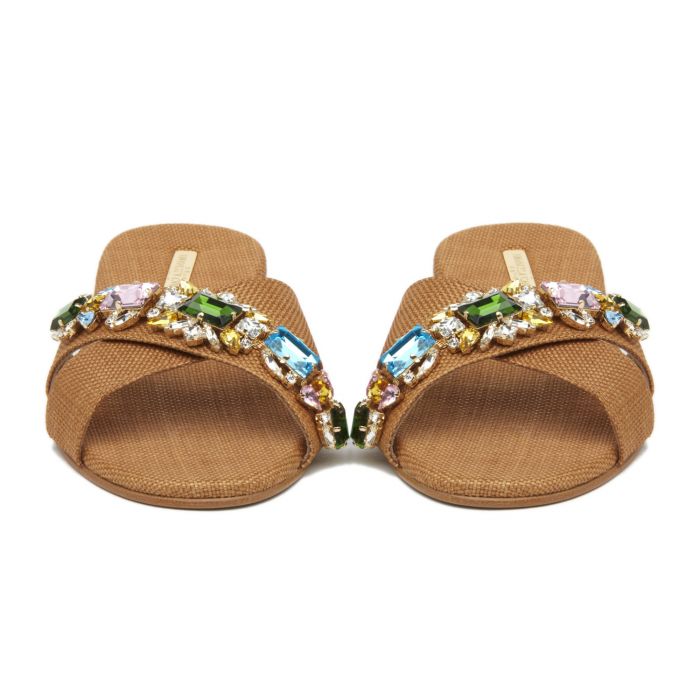Emanuela Caruso Capri Sandalo ciabatta incrocio rafia cognac