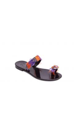 Sandalo camoscio e piume viola viola arancio multicolor