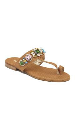 Sandalo fascia dito rafia cognac