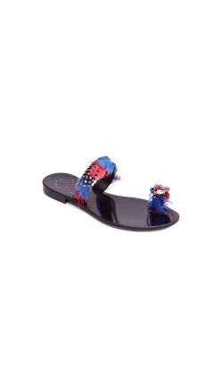 Sandalo camoscio e piume blu rosso ditone multicolor