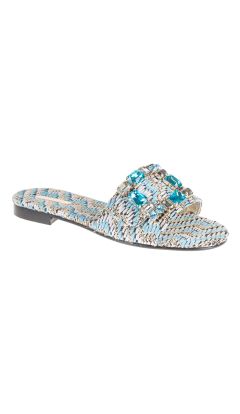 Sandalo ciabatta rafia fantasia bluette
