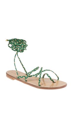 Sandali Hand nailed schiava incrocio dito treccina verde oro