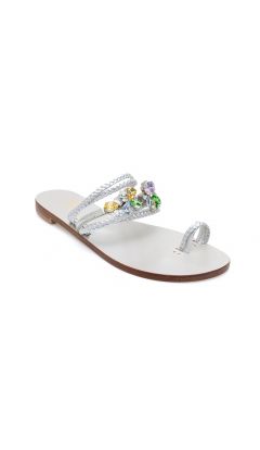 Sandali exclusive treccina dito argento e multi pietre