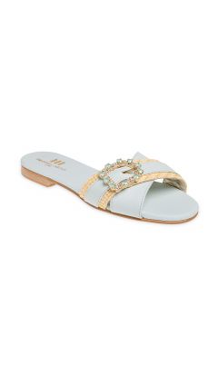 Slipper incrocio nappa granita e rafia naturale