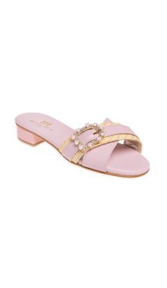 Slipper incrocio nappa rosa e rafia naturale
