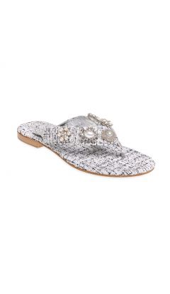 Sandali infradito tessuto teti nero e argento