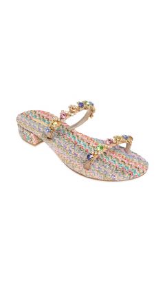 Sandali doppia fascia monacale rafia rosa multicolor