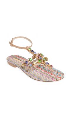 Sandali infradito cavigliera rafia rosa multicolor