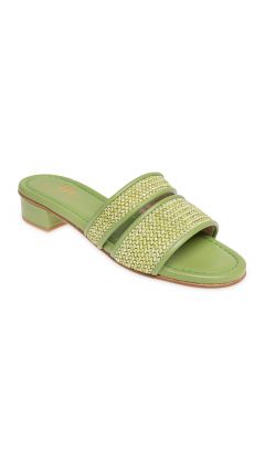 Slipper doppia fascia rafia atuel verde e nappa pea