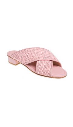 Slipper incrocio rafia rosa claro e nappa caramella