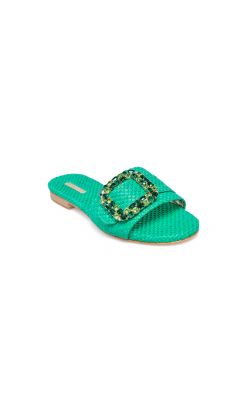 Slipper tessuto rafia intrecciata verde