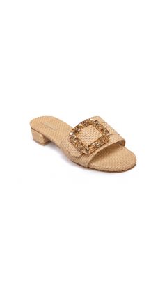 Slipper tessuto rafia intrecciata cammello