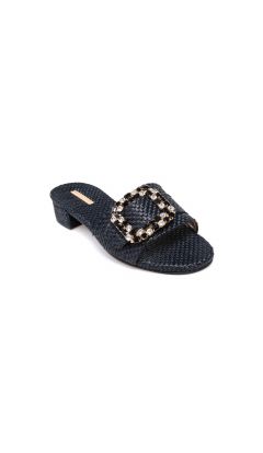 Slipper tessuto rafia intrecciata nero