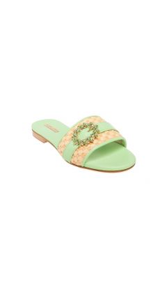 Slipper nappa verde acido e rafia