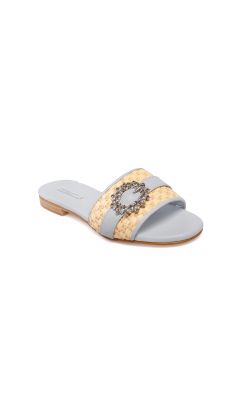 Slipper nappa grigio e rafia