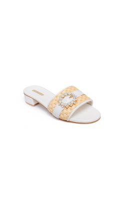 Slipper nappa bianco e rafia